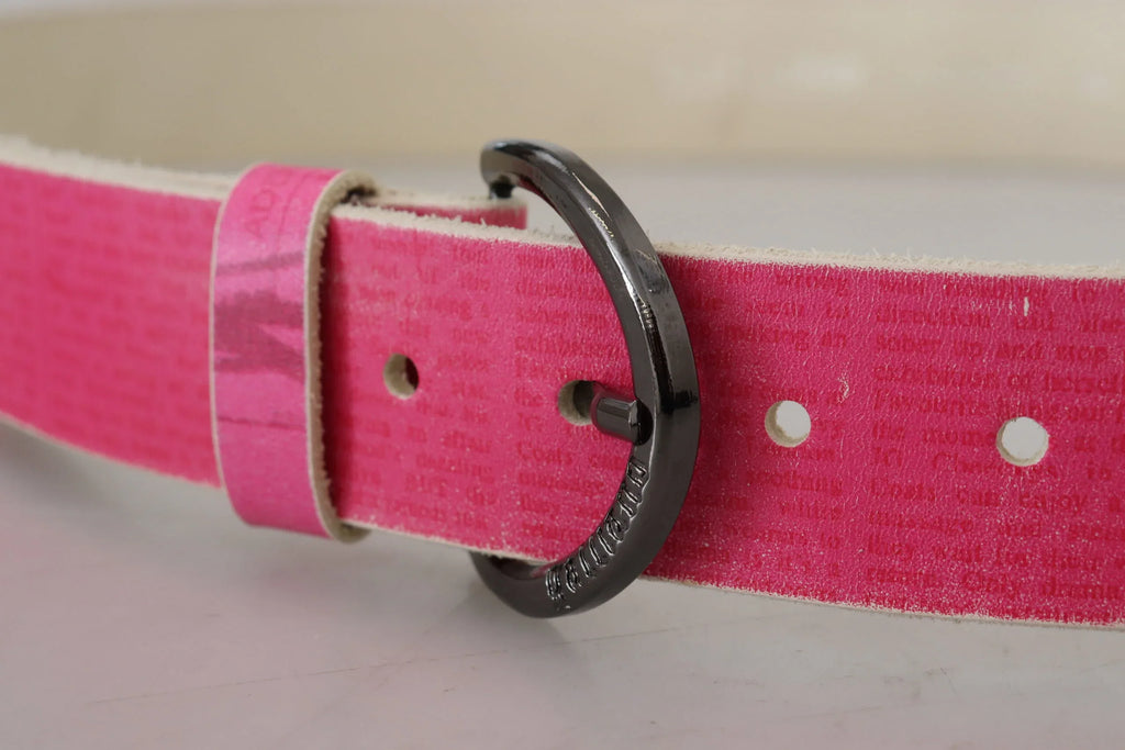 John Galliano Pink Leather Letter Logo Round Buckle Waist Belt - Zeiniez