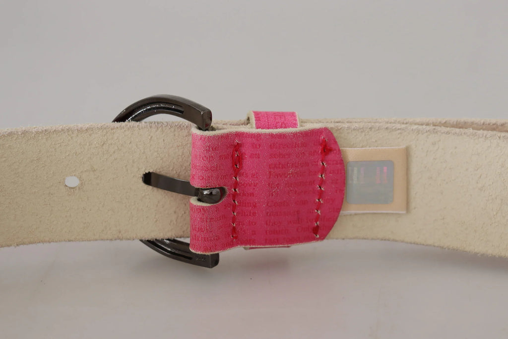 John Galliano Pink Leather Letter Logo Round Buckle Waist Belt - Zeiniez