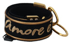Dolce & Gabbana Black Gold Logo Print Brass Bag Shoulder Strap - Zeiniez
