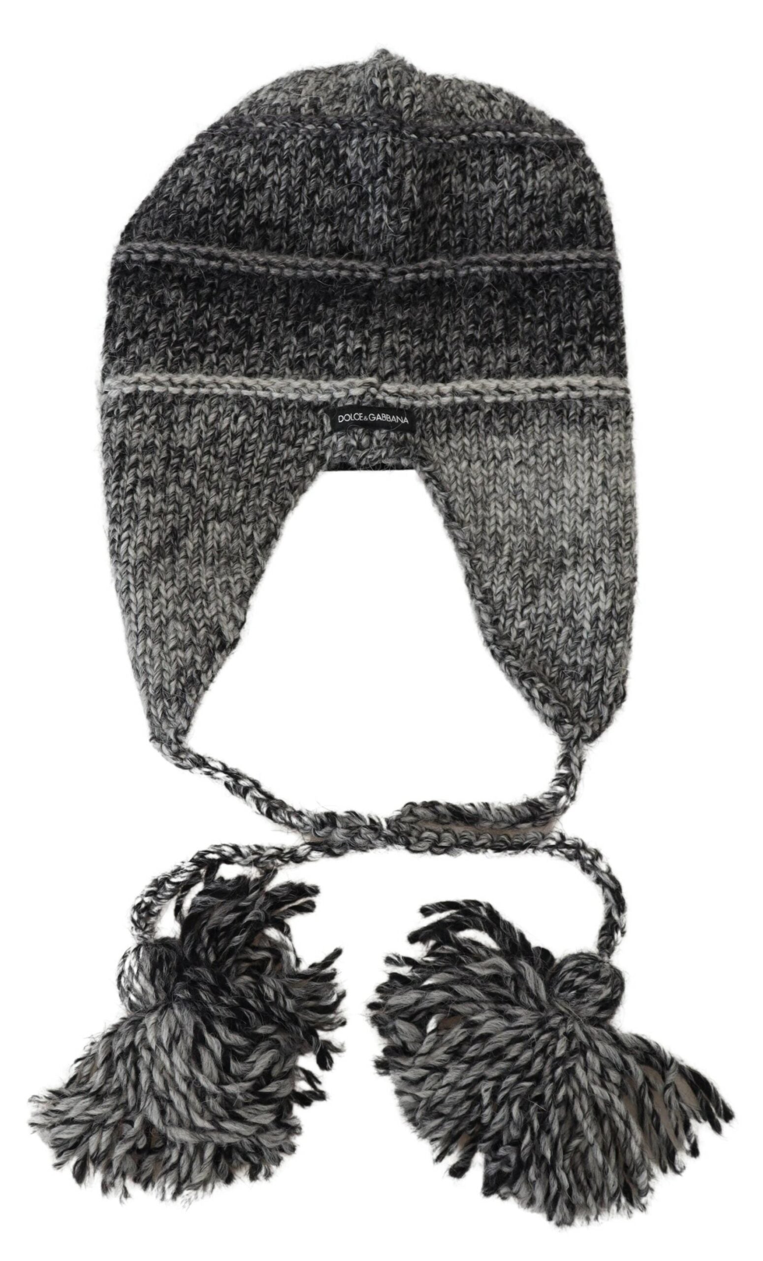 Dolce & Gabbana Gray Warm Fleece Ear Flaps Knit Beanie Hat - Zeiniez