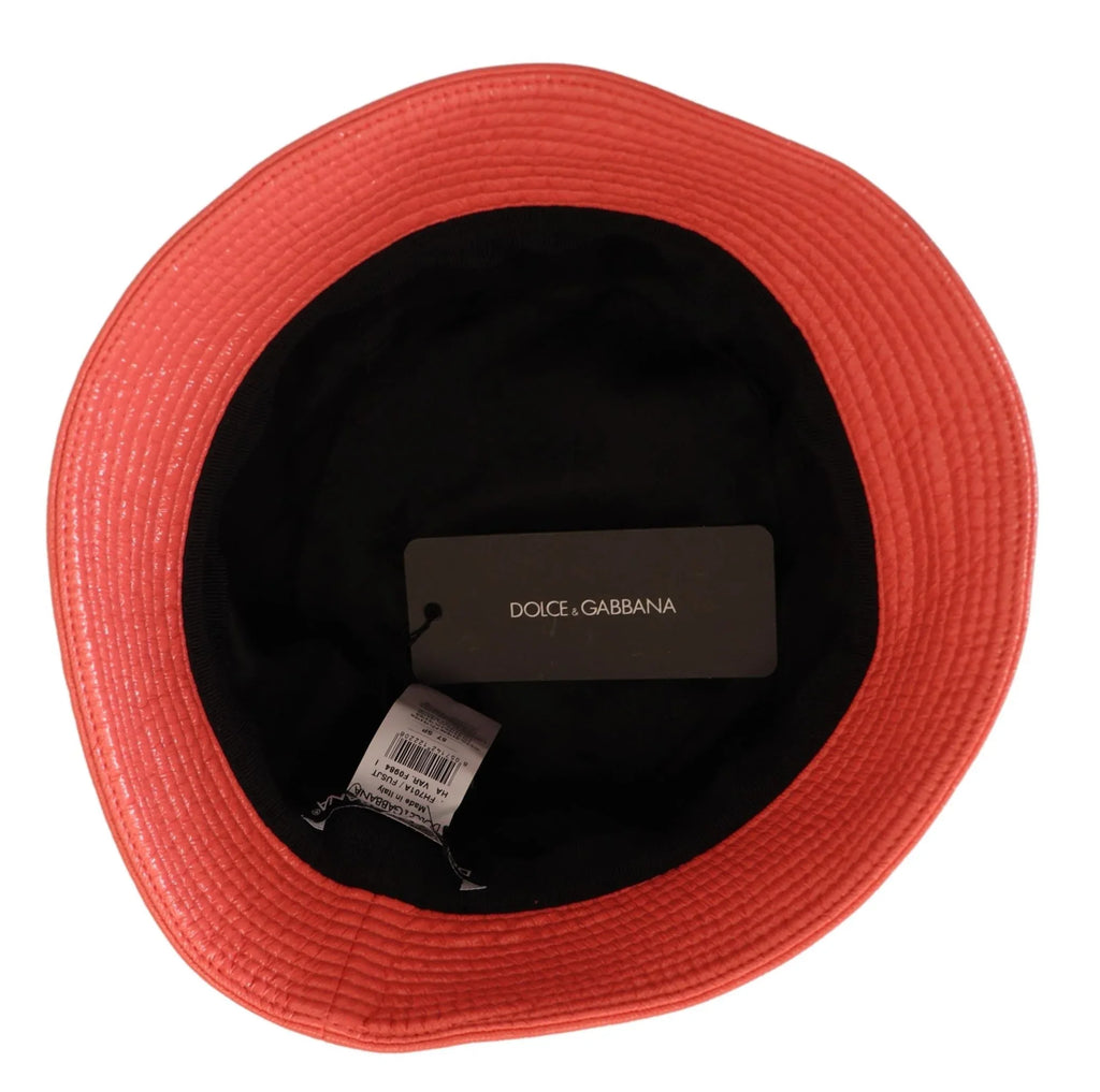 Dolce & Gabbana Peach Quilted Faux Leather Women Bucket Cap Hat - Zeiniez