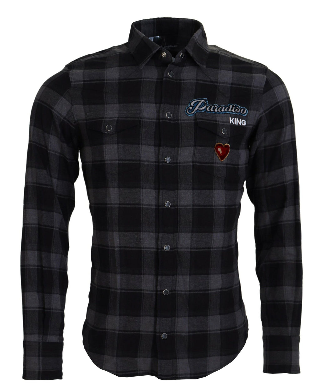 Dolce & Gabbana Black Gray Check Men Long Sleeves Shirt - Zeiniez