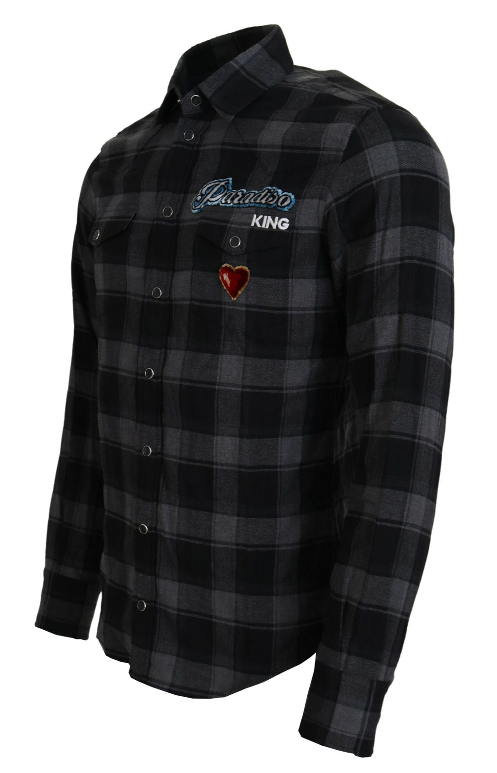 Dolce & Gabbana Black Gray Check Men Long Sleeves Shirt - Zeiniez