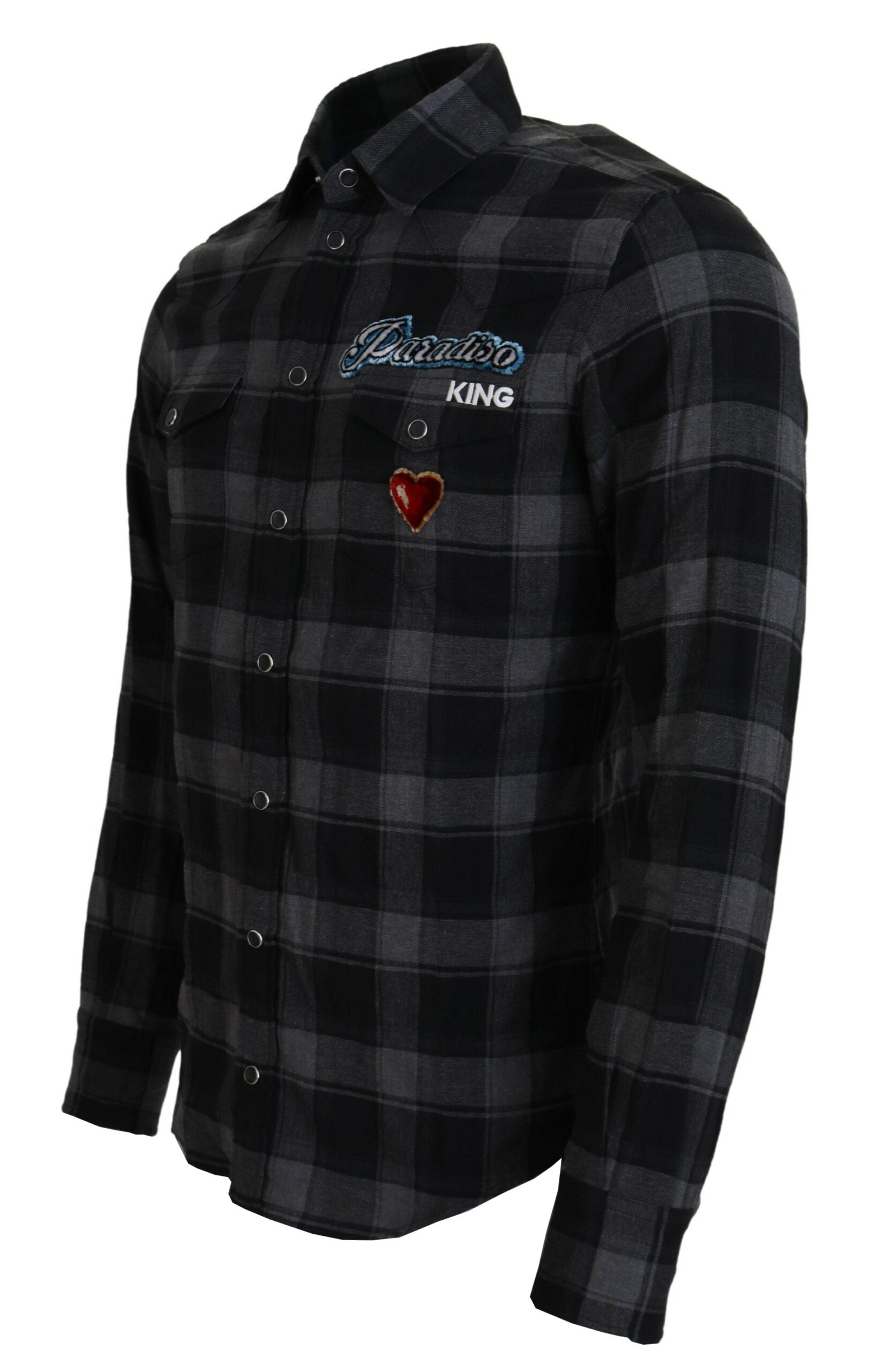 Dolce & Gabbana Black Gray Check Men Long Sleeves Shirt - Zeiniez