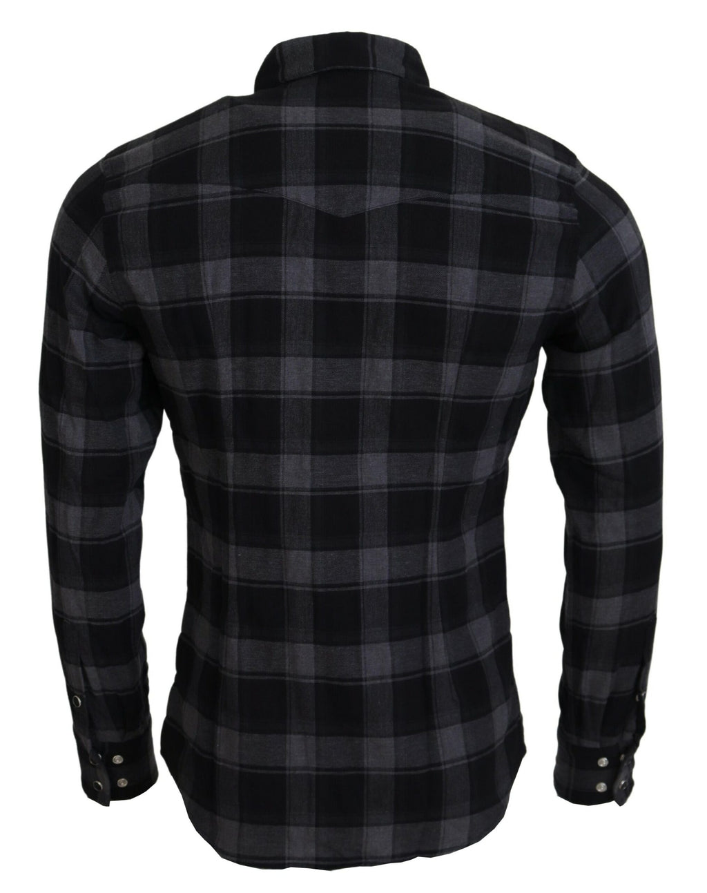 Dolce & Gabbana Black Gray Check Men Long Sleeves Shirt - Zeiniez