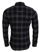 Dolce & Gabbana Black Gray Check Men Long Sleeves Shirt - Zeiniez