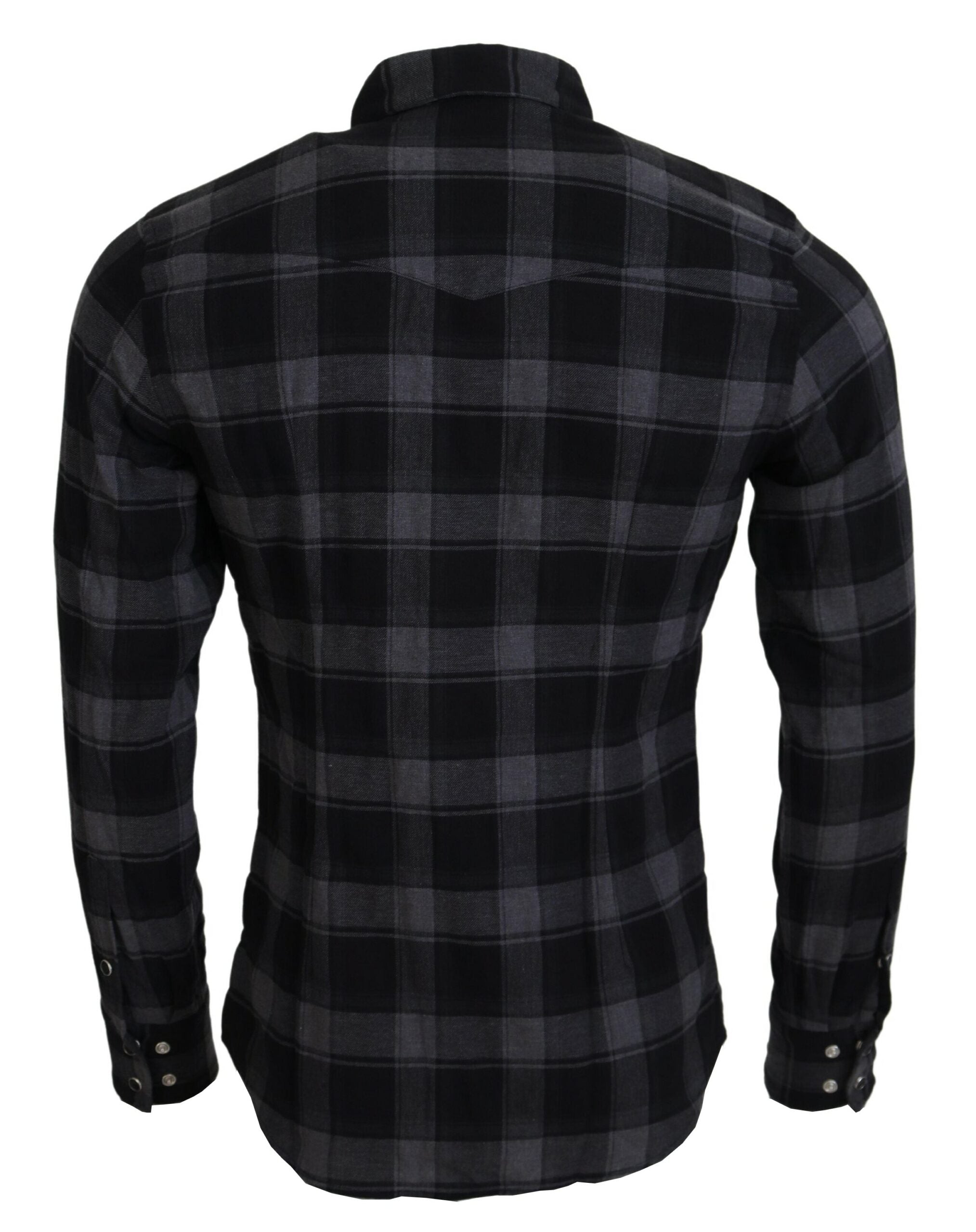 Dolce & Gabbana Black Gray Check Men Long Sleeves Shirt - Zeiniez