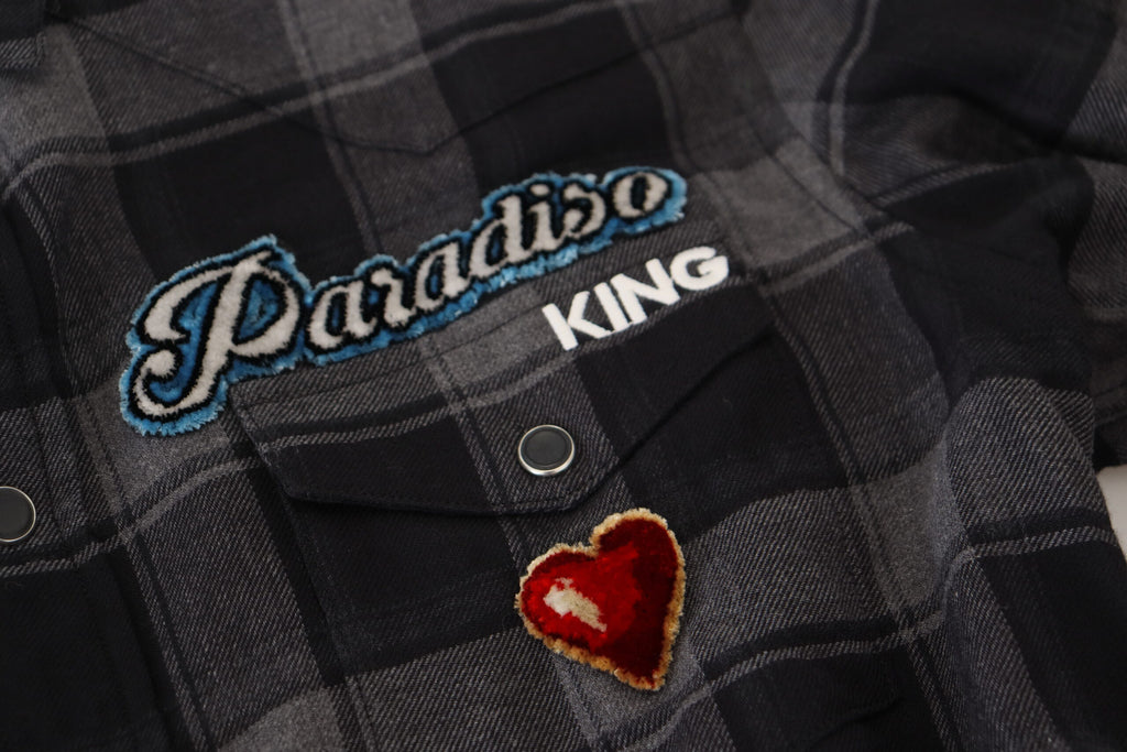 Dolce & Gabbana Black Gray Check Men Long Sleeves Shirt - Zeiniez