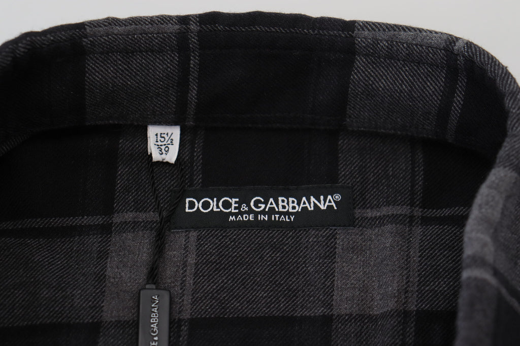 Dolce & Gabbana Black Gray Check Men Long Sleeves Shirt - Zeiniez