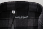 Dolce & Gabbana Black Gray Check Men Long Sleeves Shirt - Zeiniez