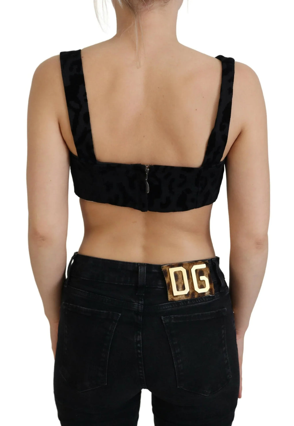 Dolce & Gabbana Black Leopard Cropped Bustier Corset Bra Top - Zeiniez