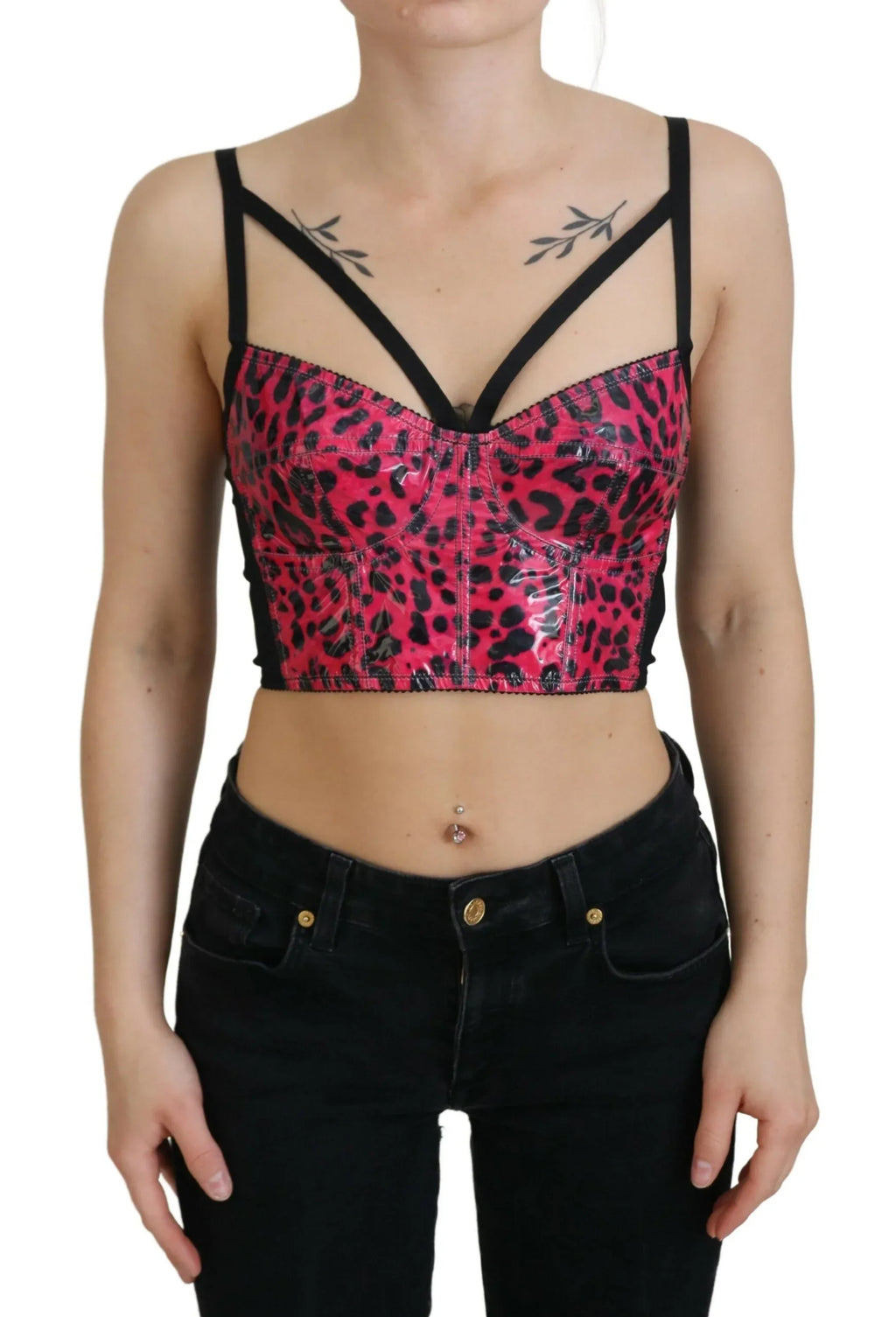 Dolce & Gabbana Pink Leopard Print Cropped Bustier Corset Top - Zeiniez
