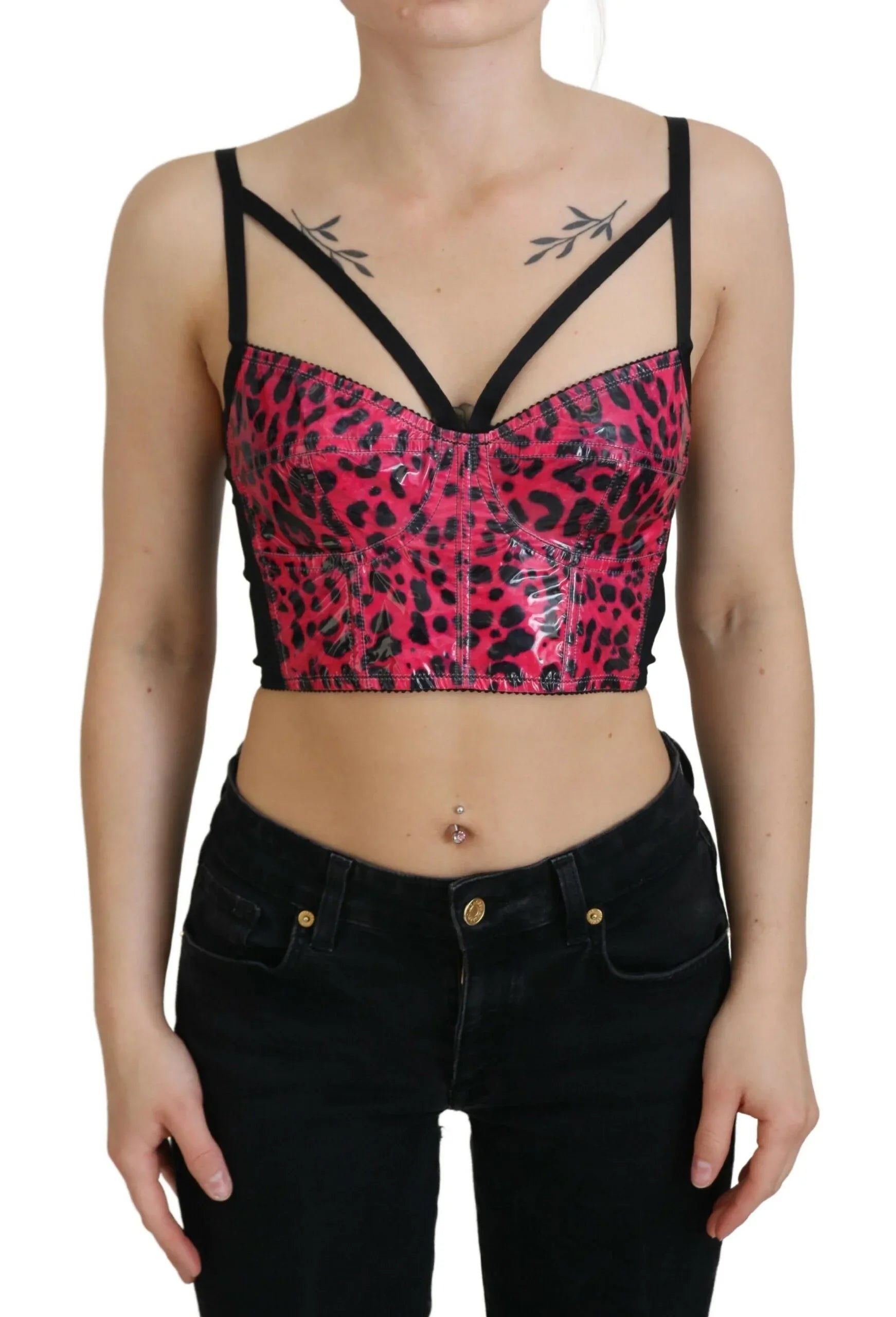 Dolce & Gabbana Pink Leopard Print Cropped Bustier Corset Top - Zeiniez
