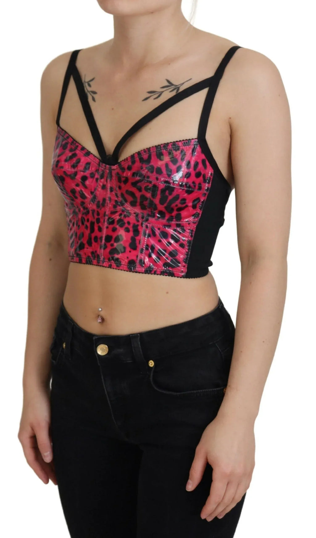 Dolce & Gabbana Pink Leopard Print Cropped Bustier Corset Top - Zeiniez