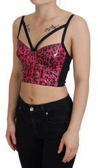 Dolce & Gabbana Pink Leopard Print Cropped Bustier Corset Top - Zeiniez