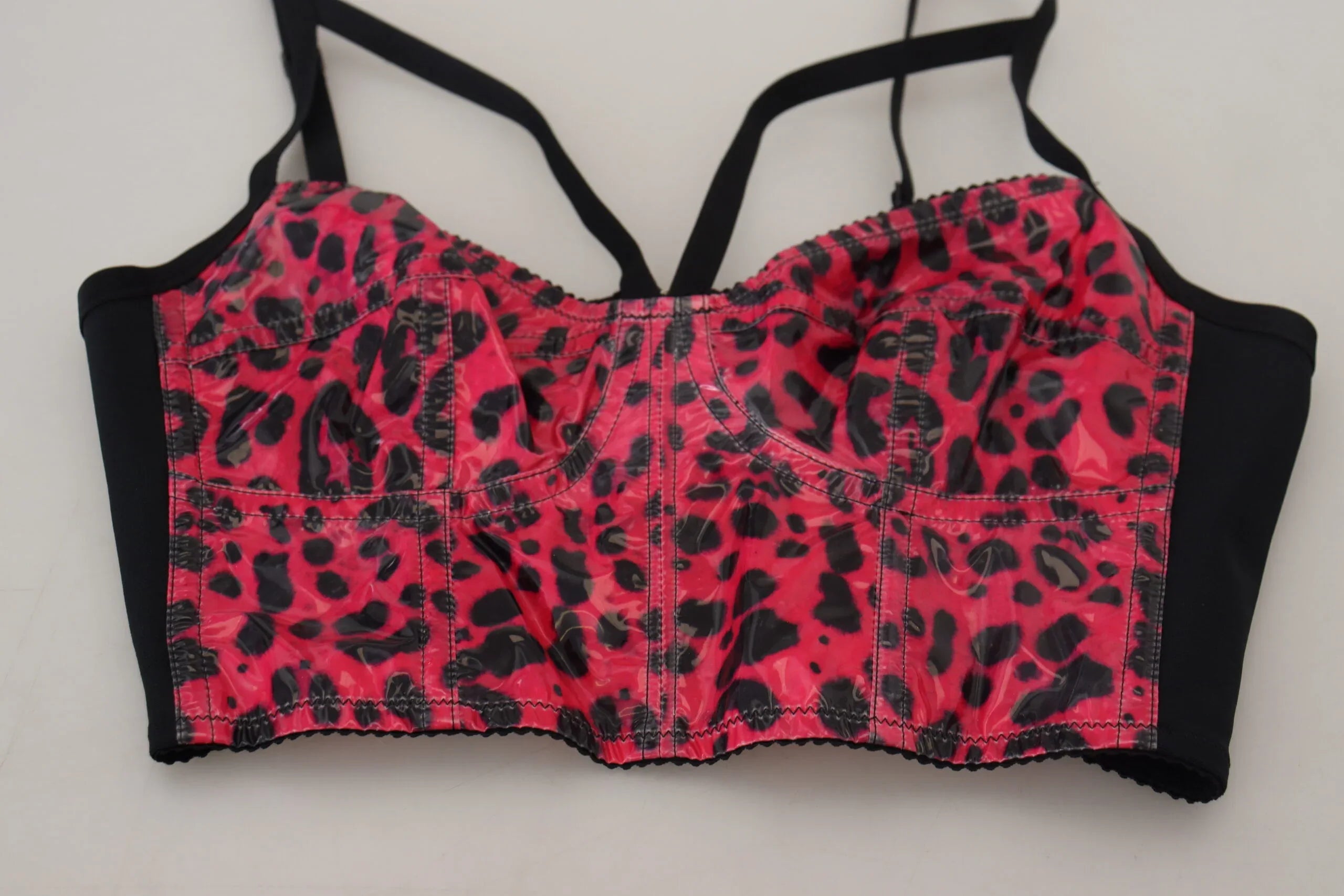 Dolce & Gabbana Pink Leopard Print Cropped Bustier Corset Top - Zeiniez