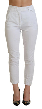 Dondup White High Waist Tapered Women Pants - Zeiniez