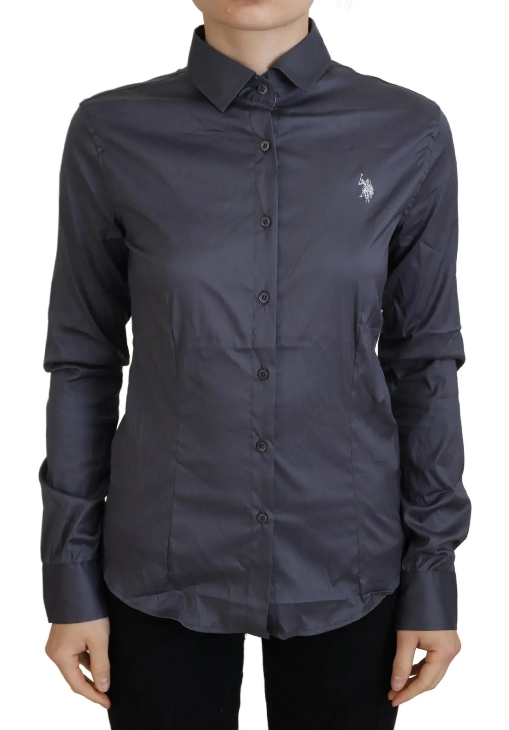 U.S. POLO ASSN. Gray Printed Long Sleeves Collared Top - Zeiniez