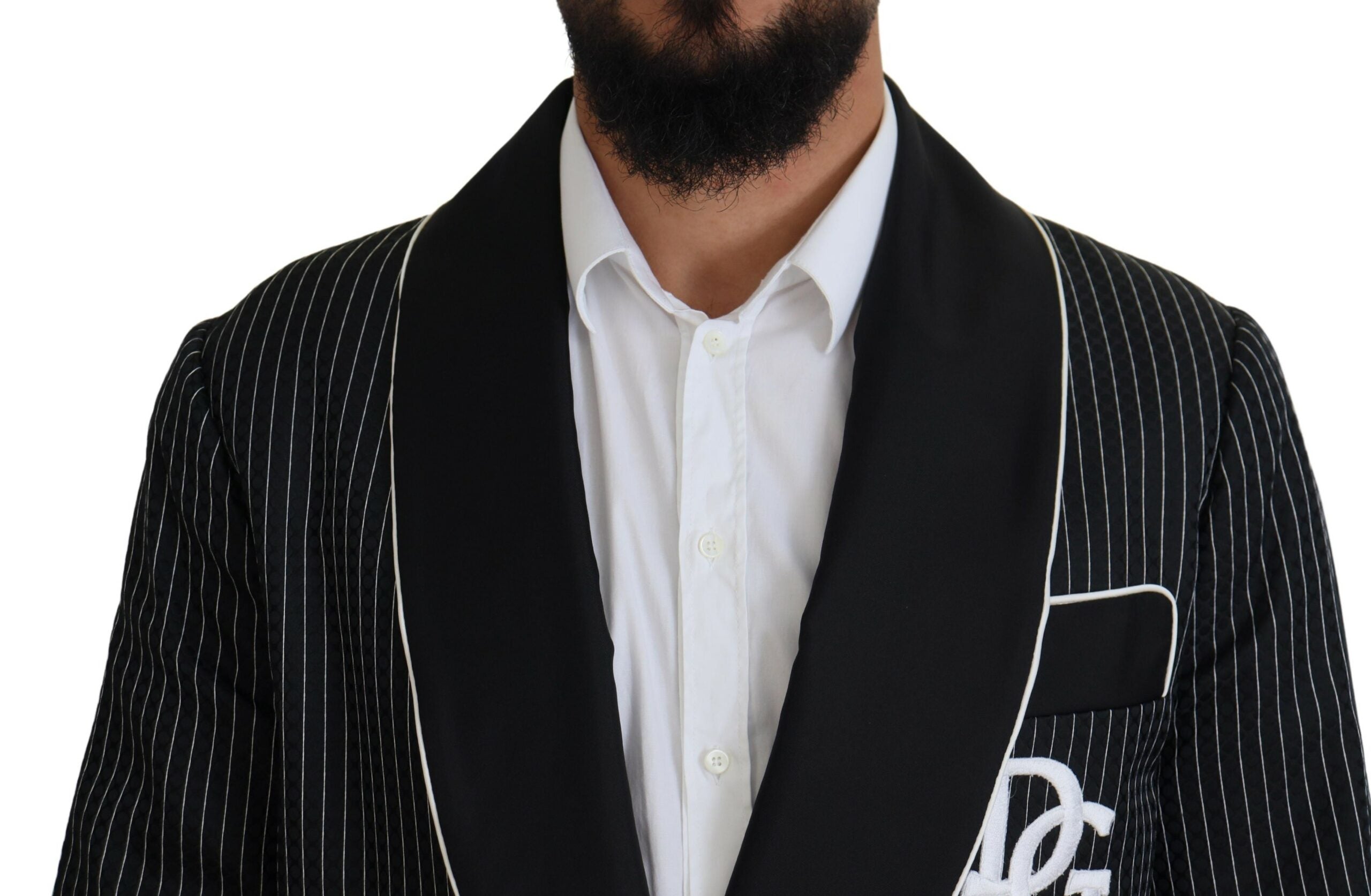 Dolce & Gabbana Black Robe Striped DG Patch Jacket Men Blazer - Zeiniez