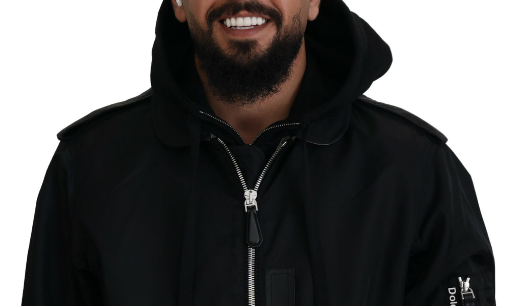 Dolce & Gabbana Black Nylon Hooded Full Zip Men Coat Jacket - Zeiniez
