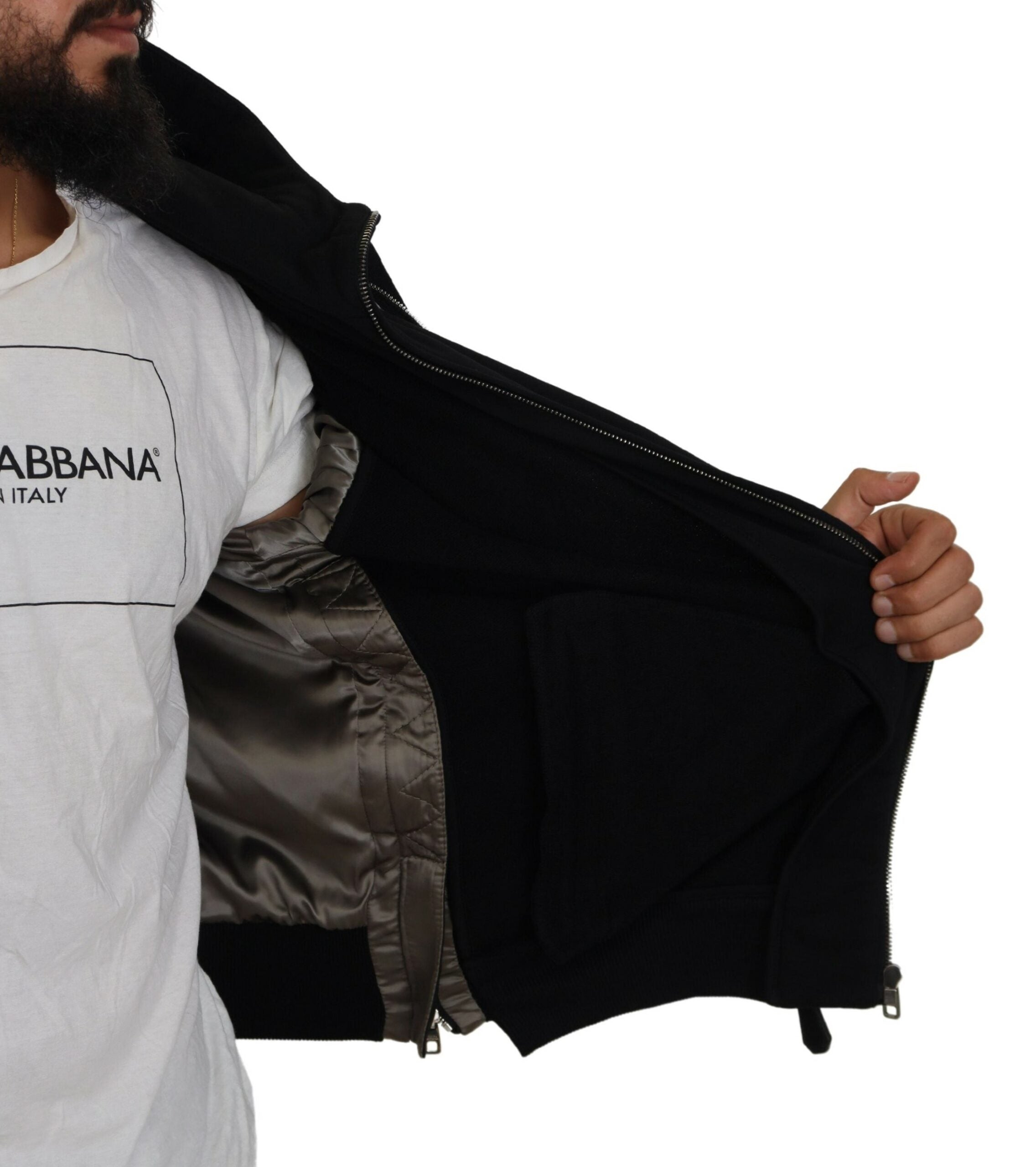 Dolce & Gabbana Black Nylon Hooded Full Zip Men Coat Jacket - Zeiniez