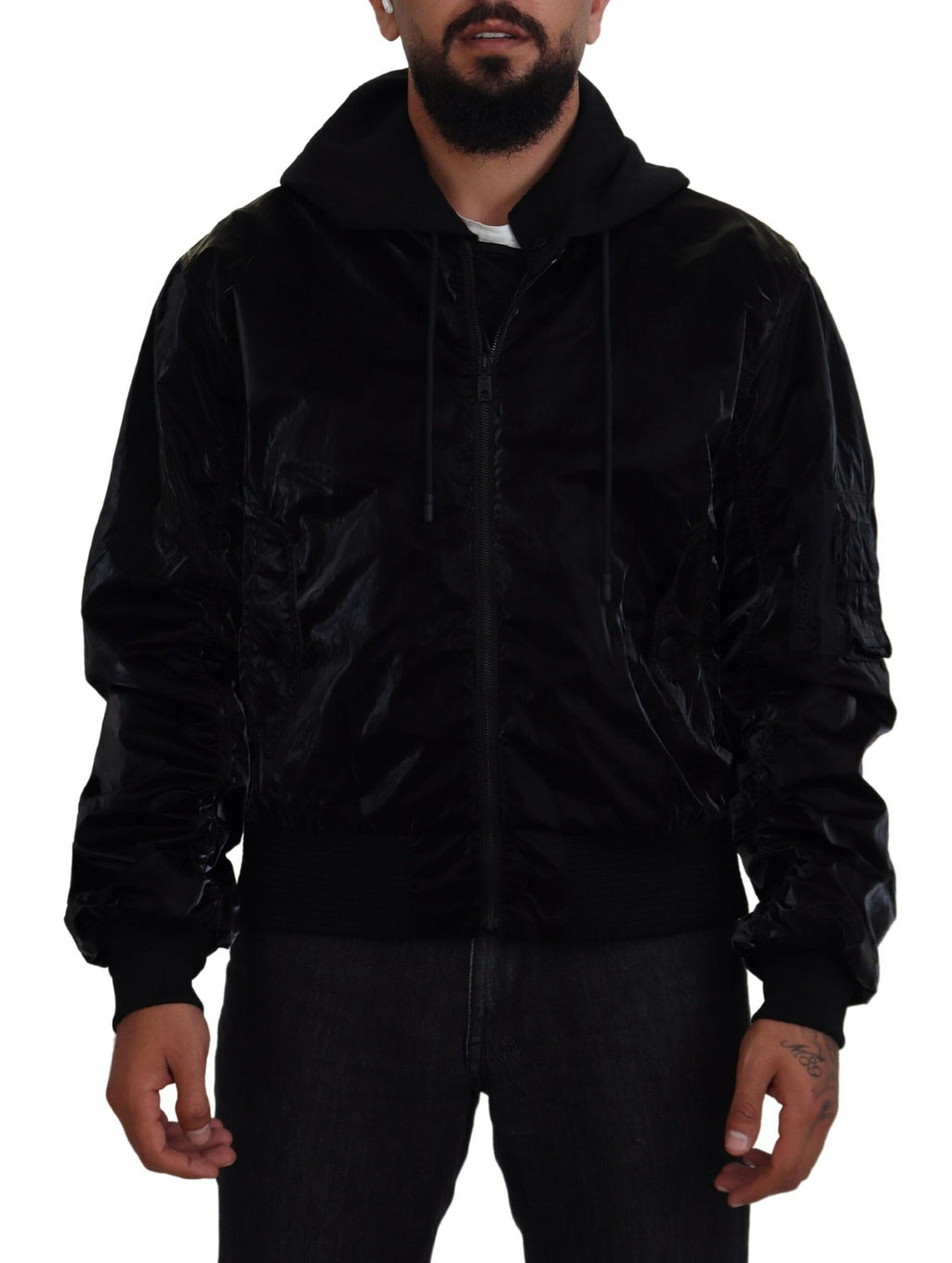 Dolce & Gabbana Black Nylon Hooded Full Zip Bomber Jacket - Zeiniez