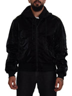Dolce & Gabbana Black Nylon Hooded Full Zip Bomber Jacket - Zeiniez