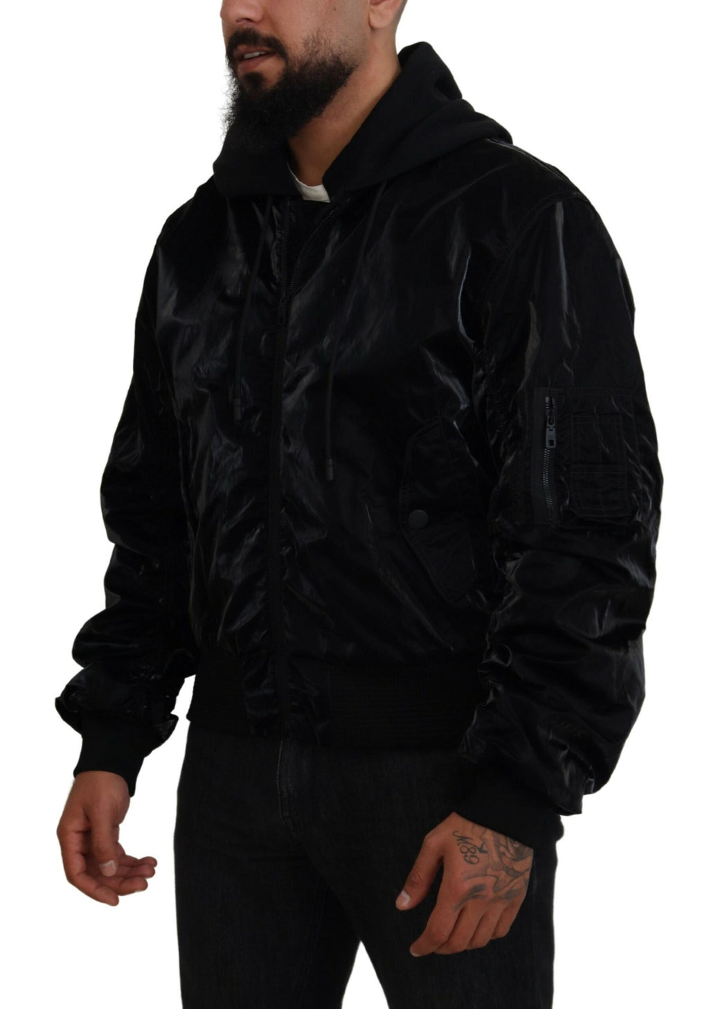 Dolce & Gabbana Black Nylon Hooded Full Zip Bomber Jacket - Zeiniez
