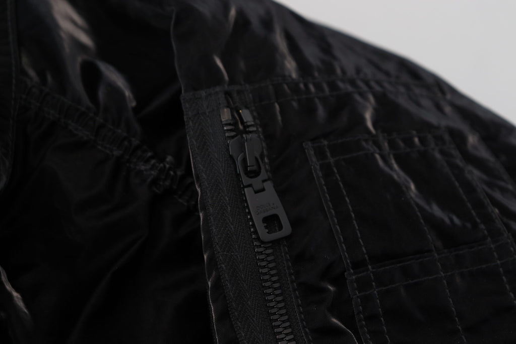 Dolce & Gabbana Black Nylon Hooded Full Zip Bomber Jacket - Zeiniez