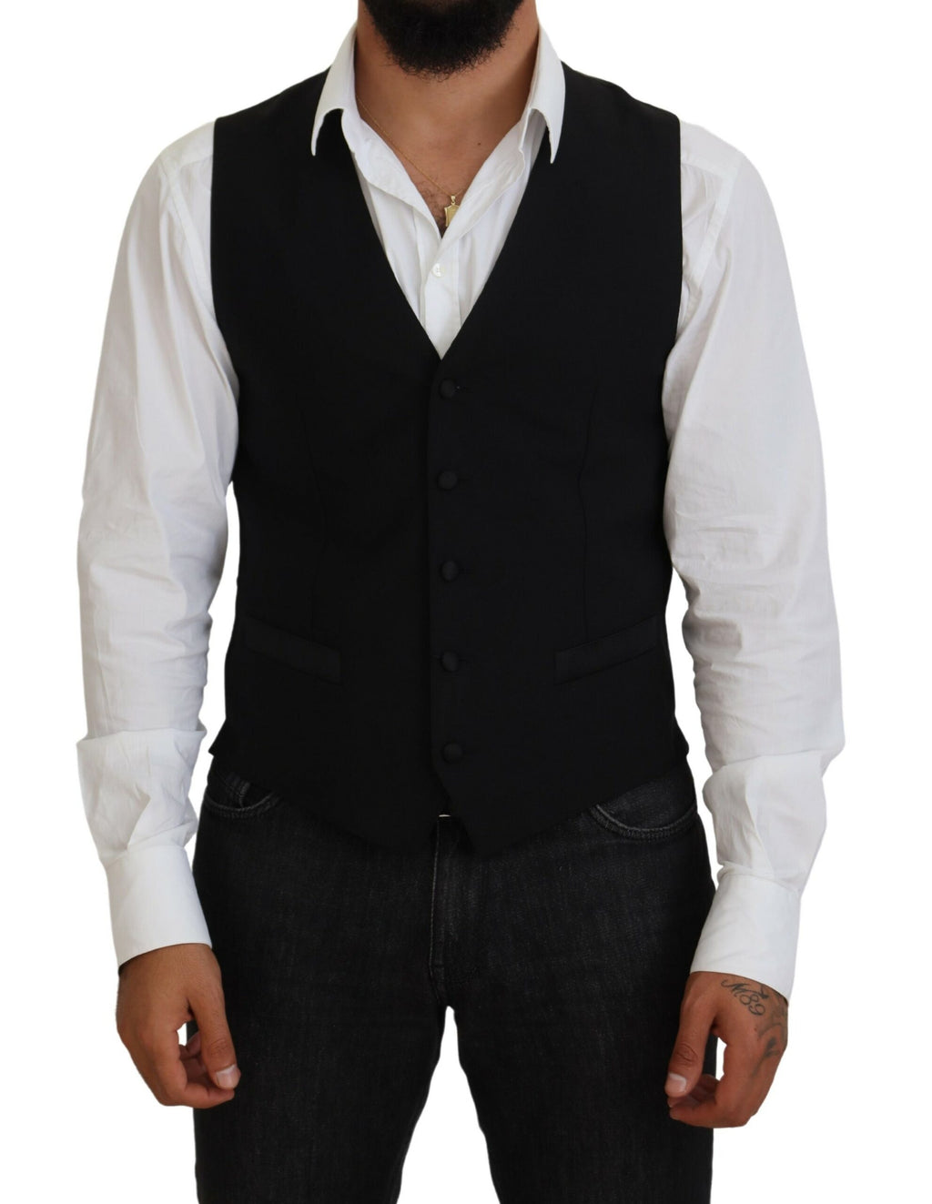 Dolce & Gabbana Black Virgin Wool Waistcoat Formal Vest - Zeiniez
