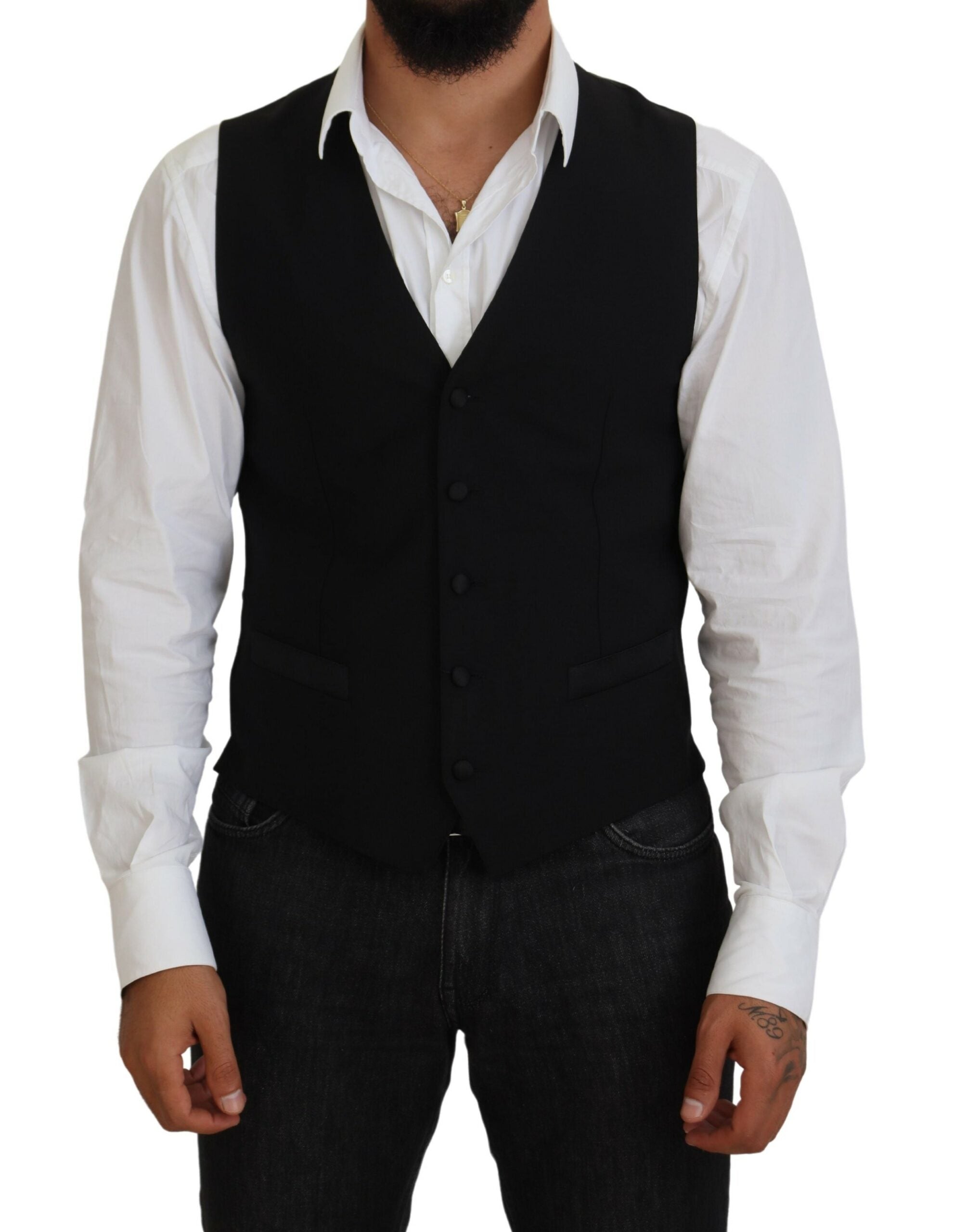 Dolce & Gabbana Black Virgin Wool Waistcoat Formal Vest - Zeiniez