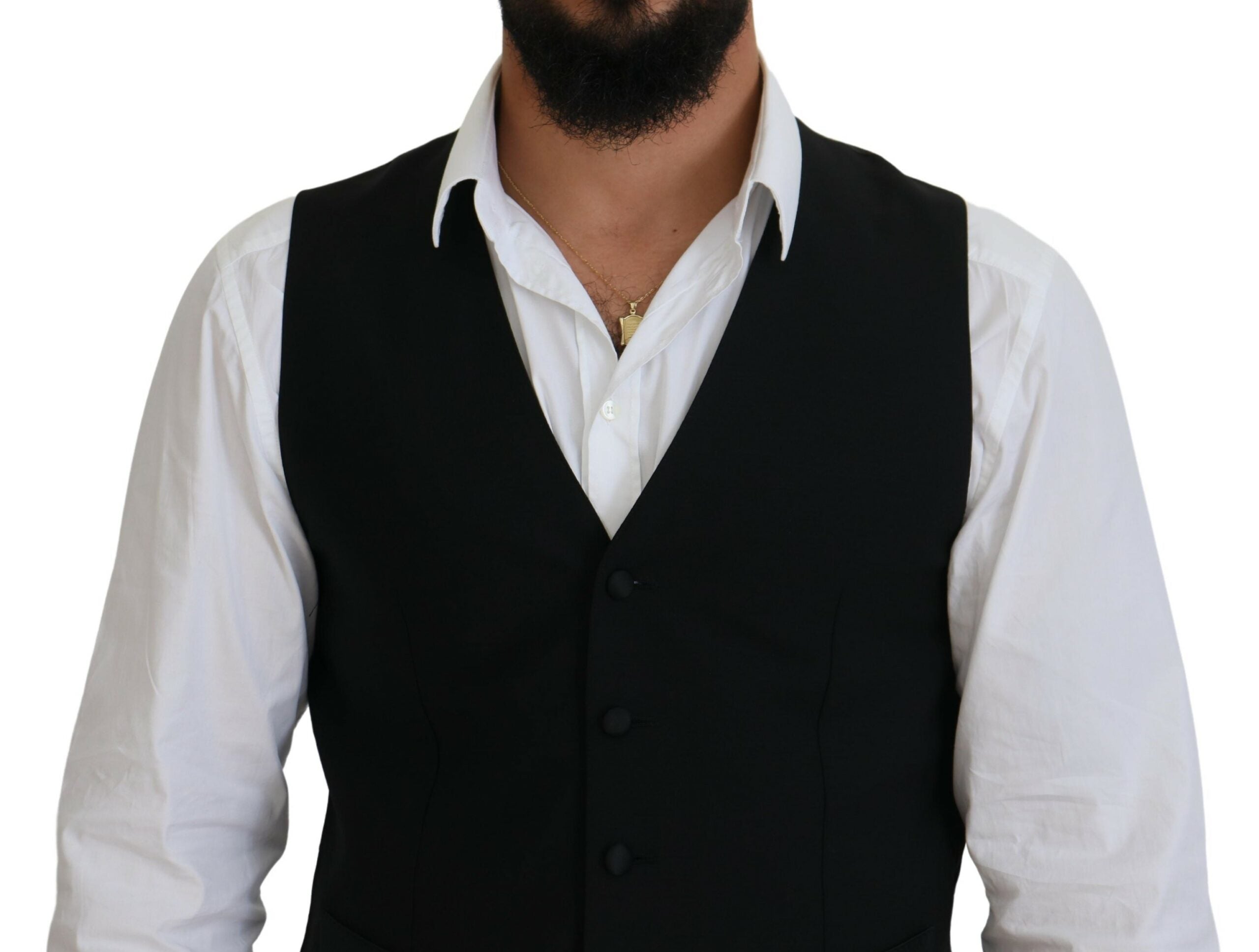 Dolce & Gabbana Black Virgin Wool Waistcoat Formal Vest - Zeiniez
