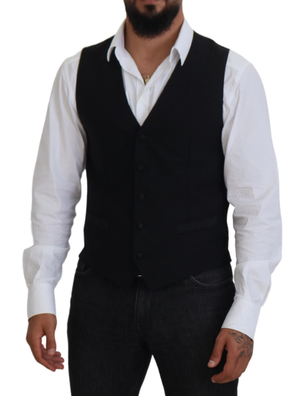 Dolce & Gabbana Black Virgin Wool Waistcoat Formal Vest - Zeiniez