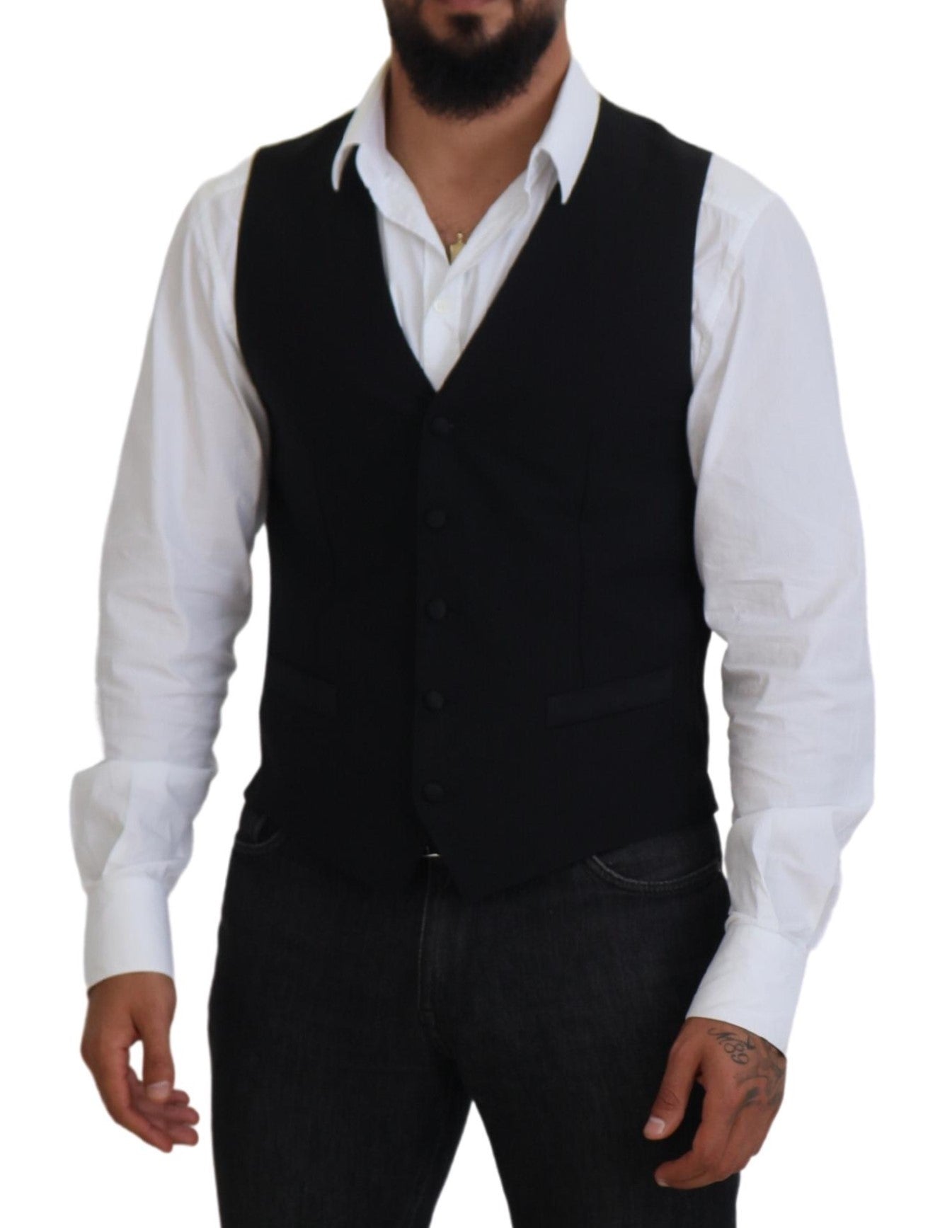 Dolce & Gabbana Black Virgin Wool Waistcoat Formal Vest - Zeiniez