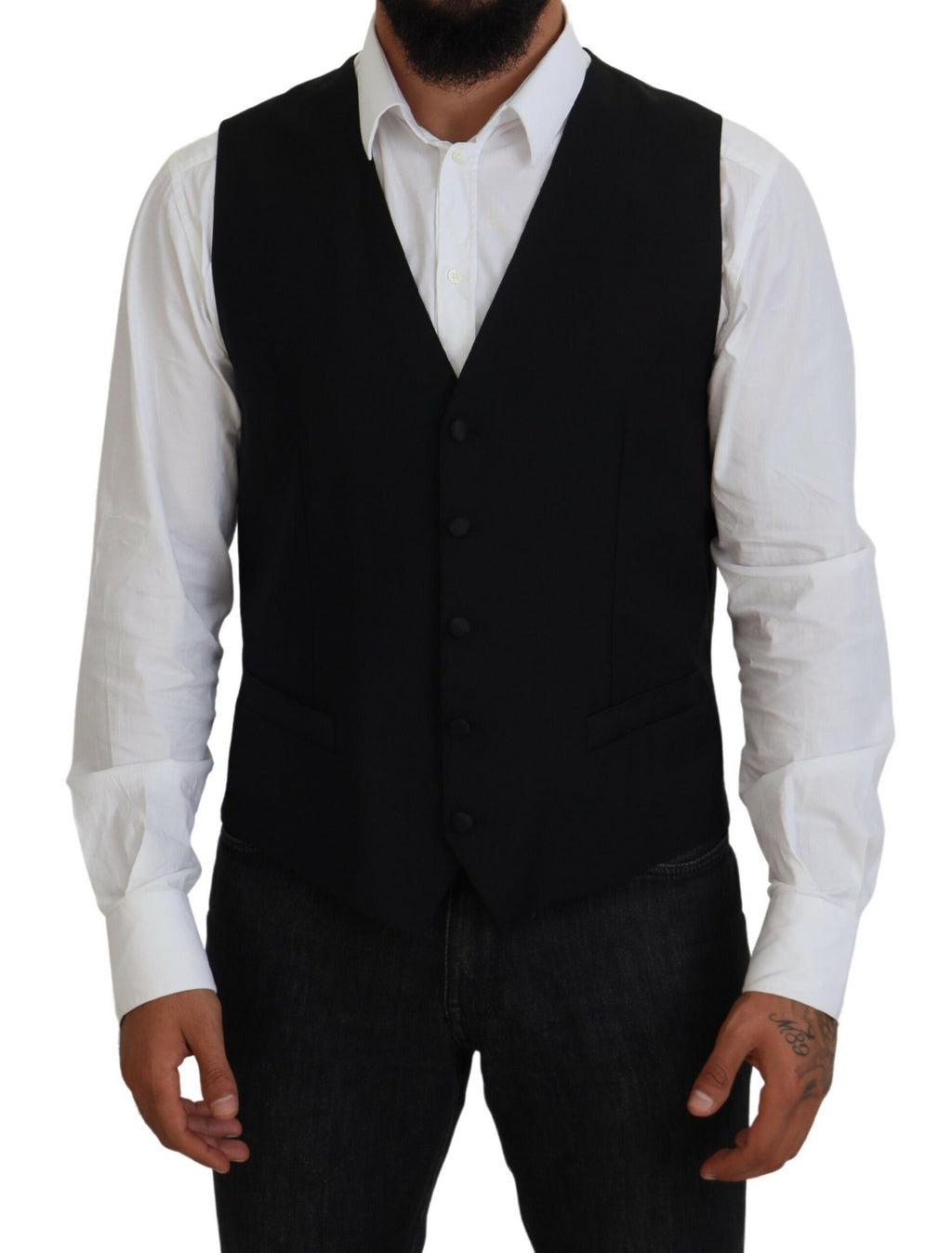 Dolce & Gabbana Black Virgin Wool Waistcoat Formal Vest - Zeiniez