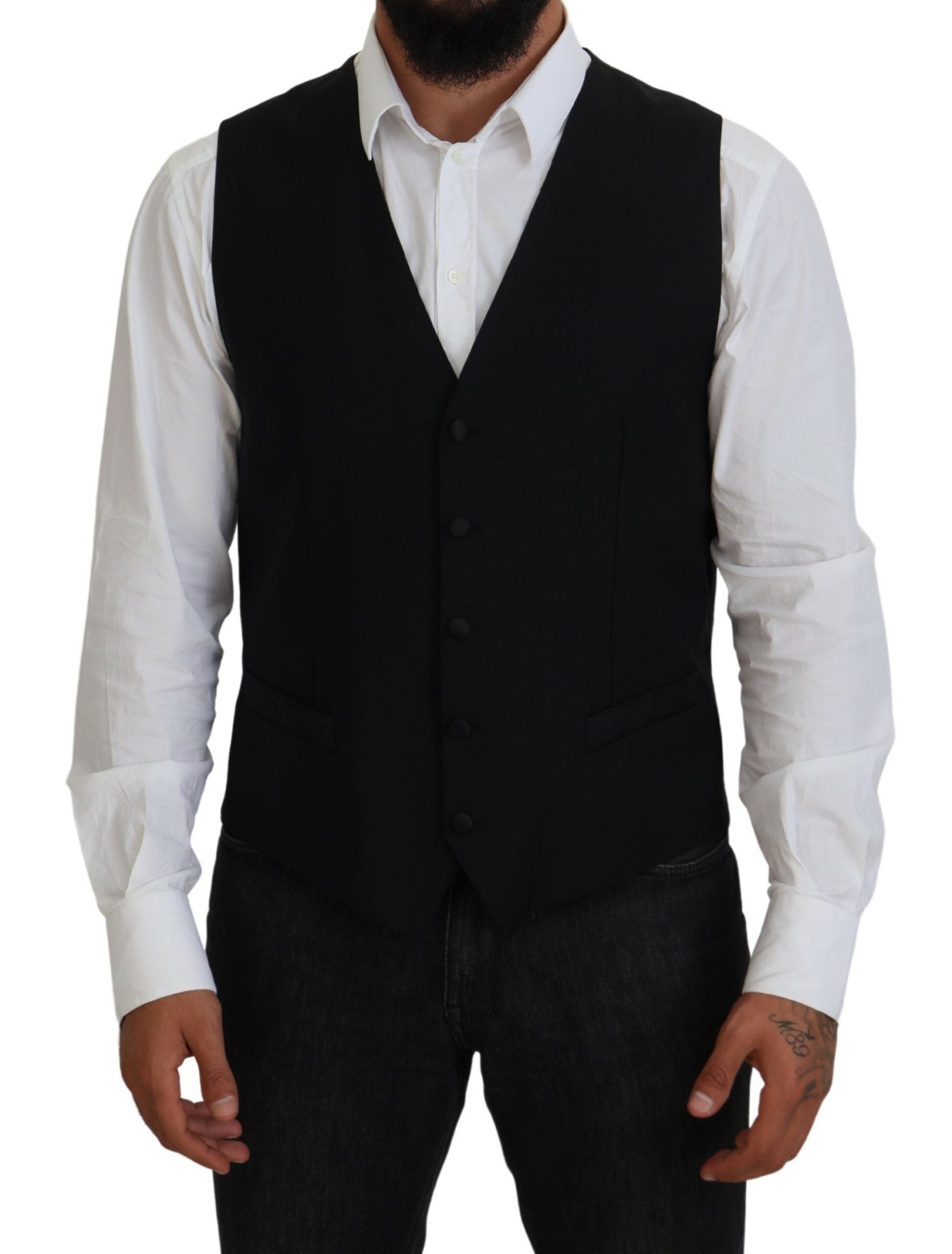 Dolce & Gabbana Black Virgin Wool Waistcoat Formal Vest - Zeiniez