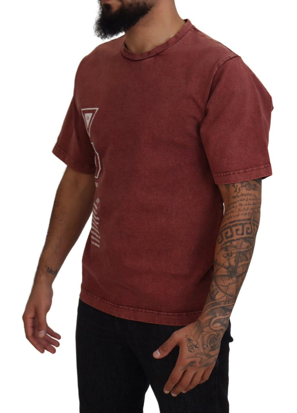 Dolce & Gabbana Maroon Print Round Neck Short Sleeves T-shirt - Zeiniez