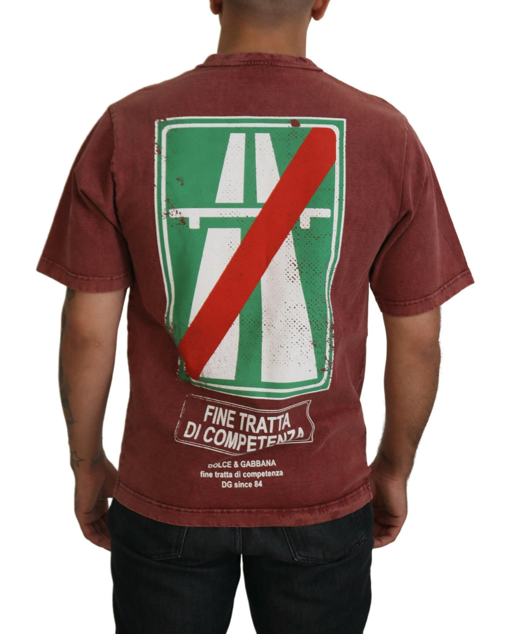 Dolce & Gabbana Maroon Print Round Neck Short Sleeves T-shirt - Zeiniez