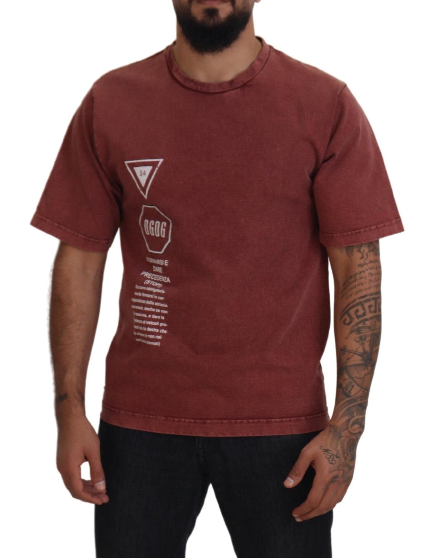 Dolce & Gabbana Maroon Print Round Neck Short Sleeves T-shirt - Zeiniez
