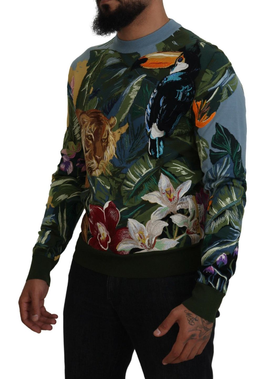 Dolce & Gabbana Multicolor Jungle Wool Pullover Logo Sweater - Zeiniez
