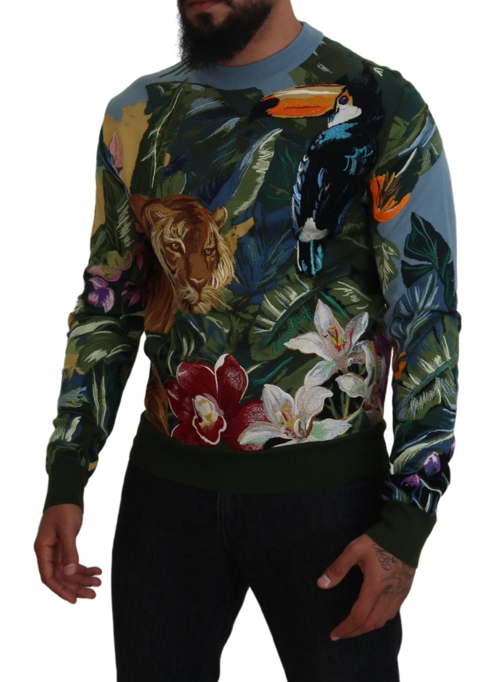 Dolce & Gabbana Multicolor Jungle Wool Pullover Logo Sweater - Zeiniez