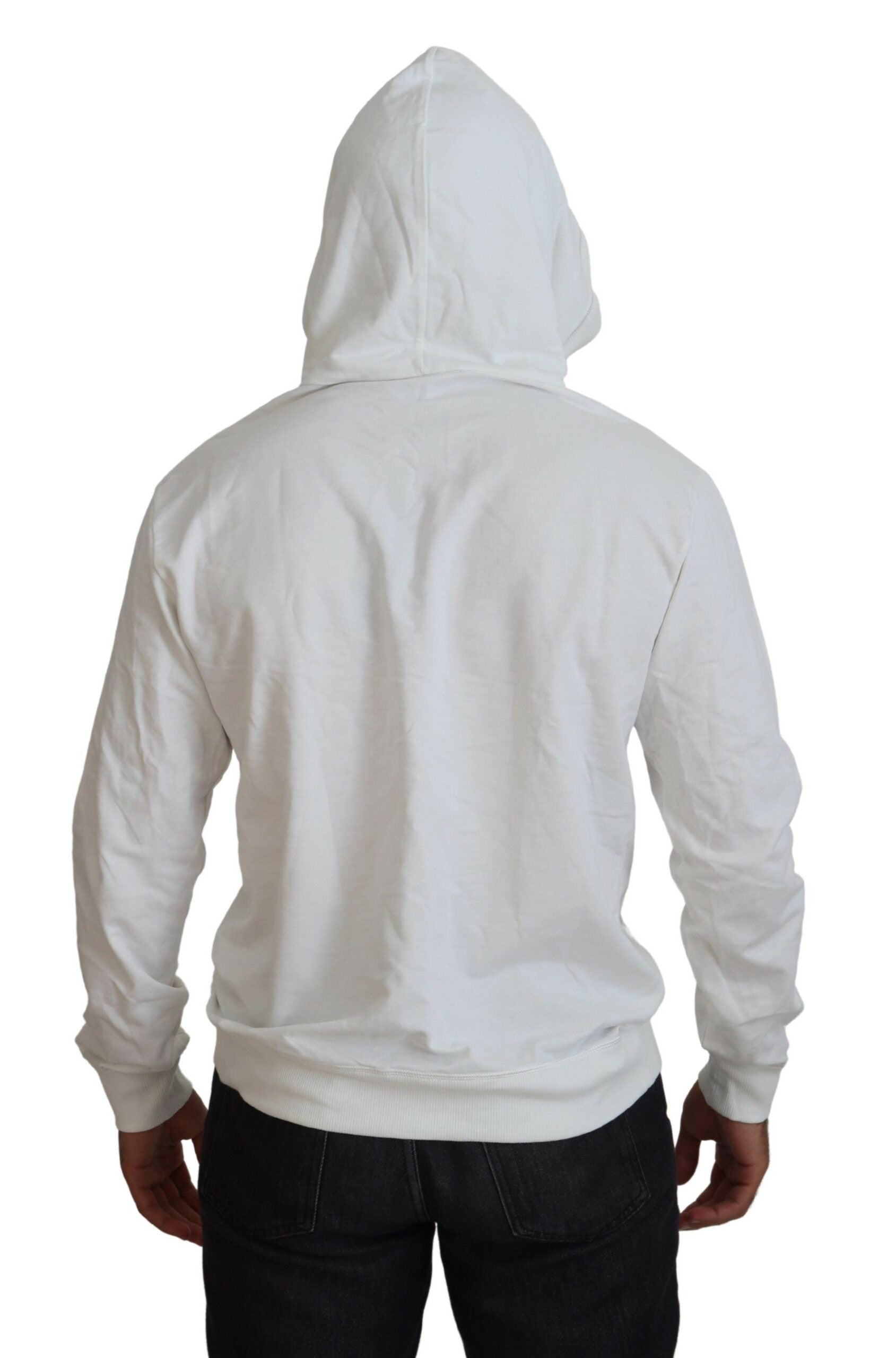 Dolce & Gabbana White Cotton Hooded Sweatshirt Logo Sweater - Zeiniez