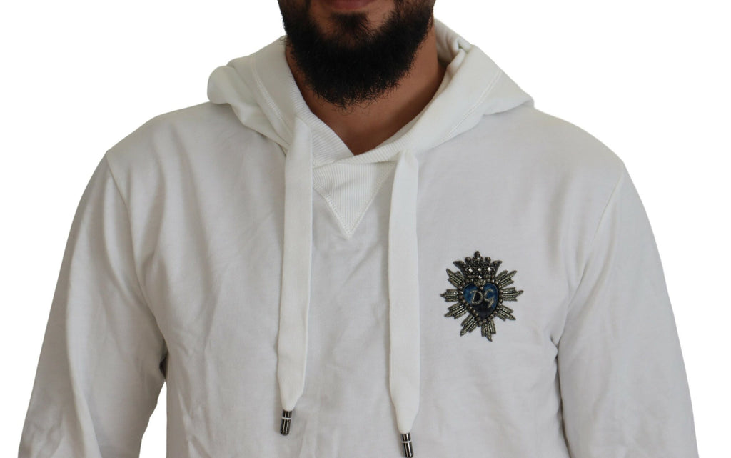 Dolce & Gabbana White Cotton Hooded Sweatshirt Logo Sweater - Zeiniez