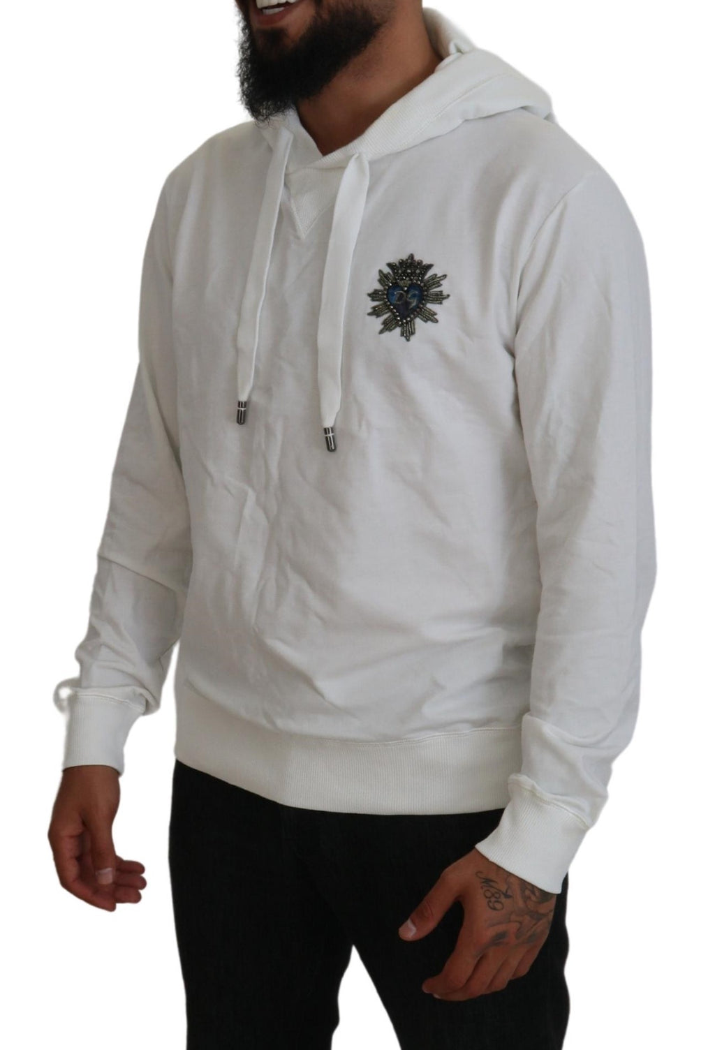 Dolce & Gabbana White Cotton Hooded Sweatshirt Logo Sweater - Zeiniez