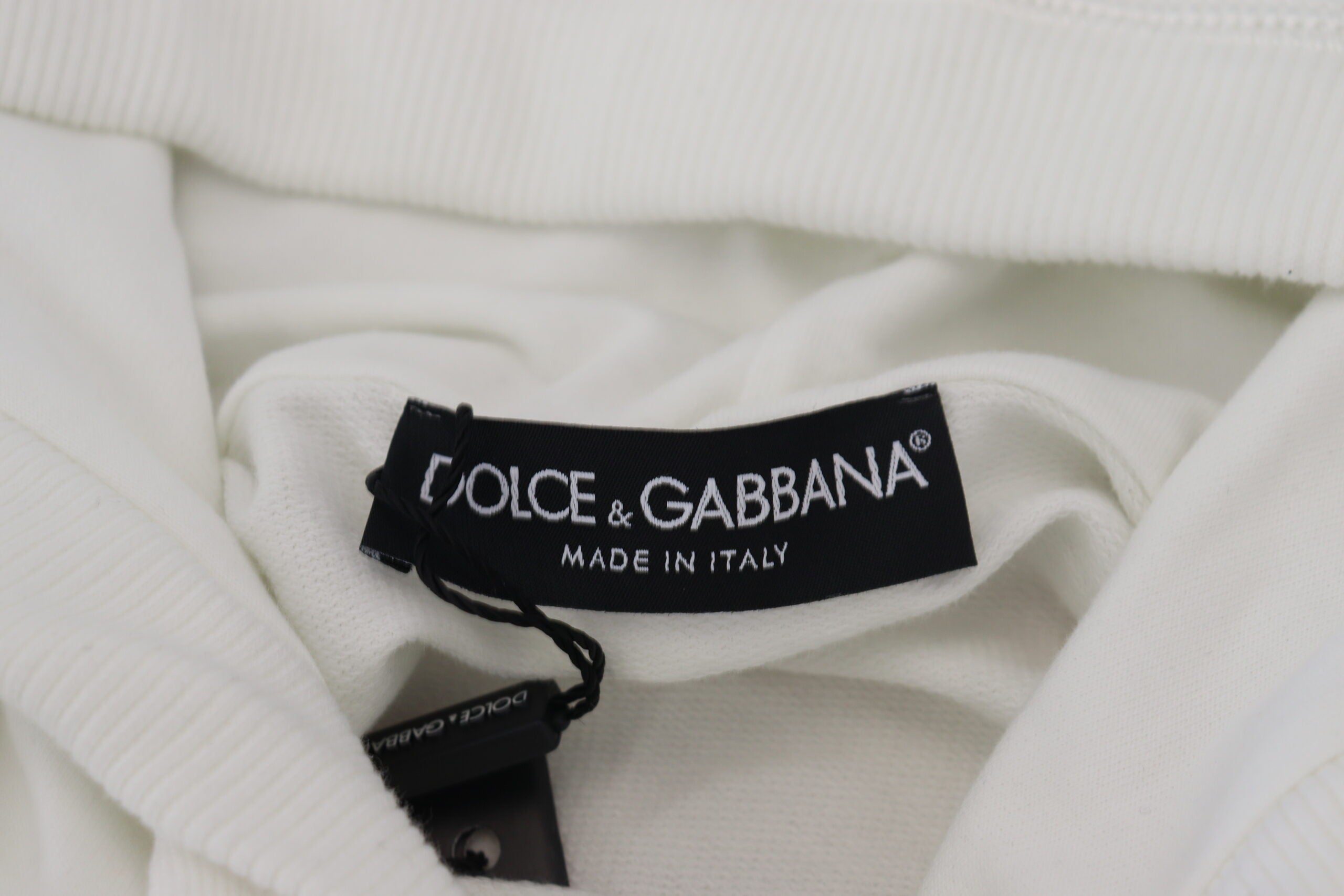 Dolce & Gabbana White Cotton Hooded Sweatshirt Logo Sweater - Zeiniez