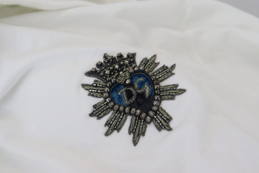 Dolce & Gabbana White Cotton Hooded Sweatshirt Logo Sweater - Zeiniez