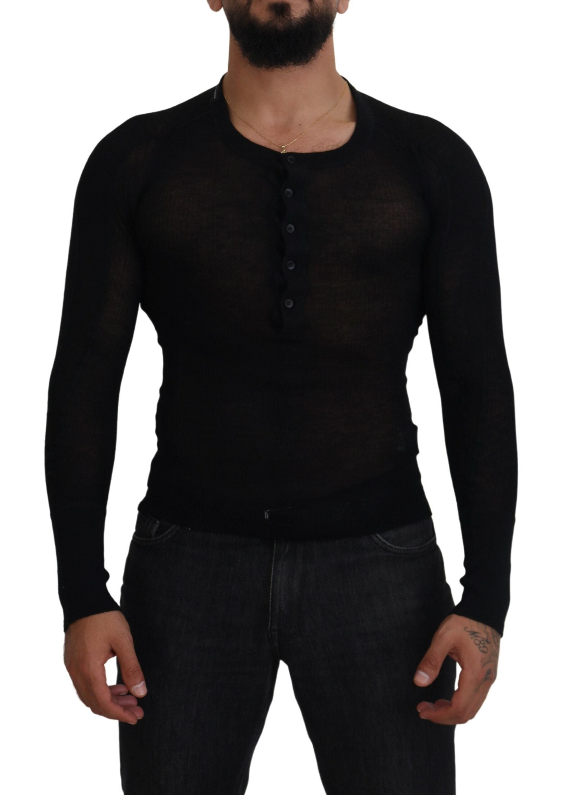 Dolce & Gabbana Black Cashmere Button Pullover Sweater - Zeiniez