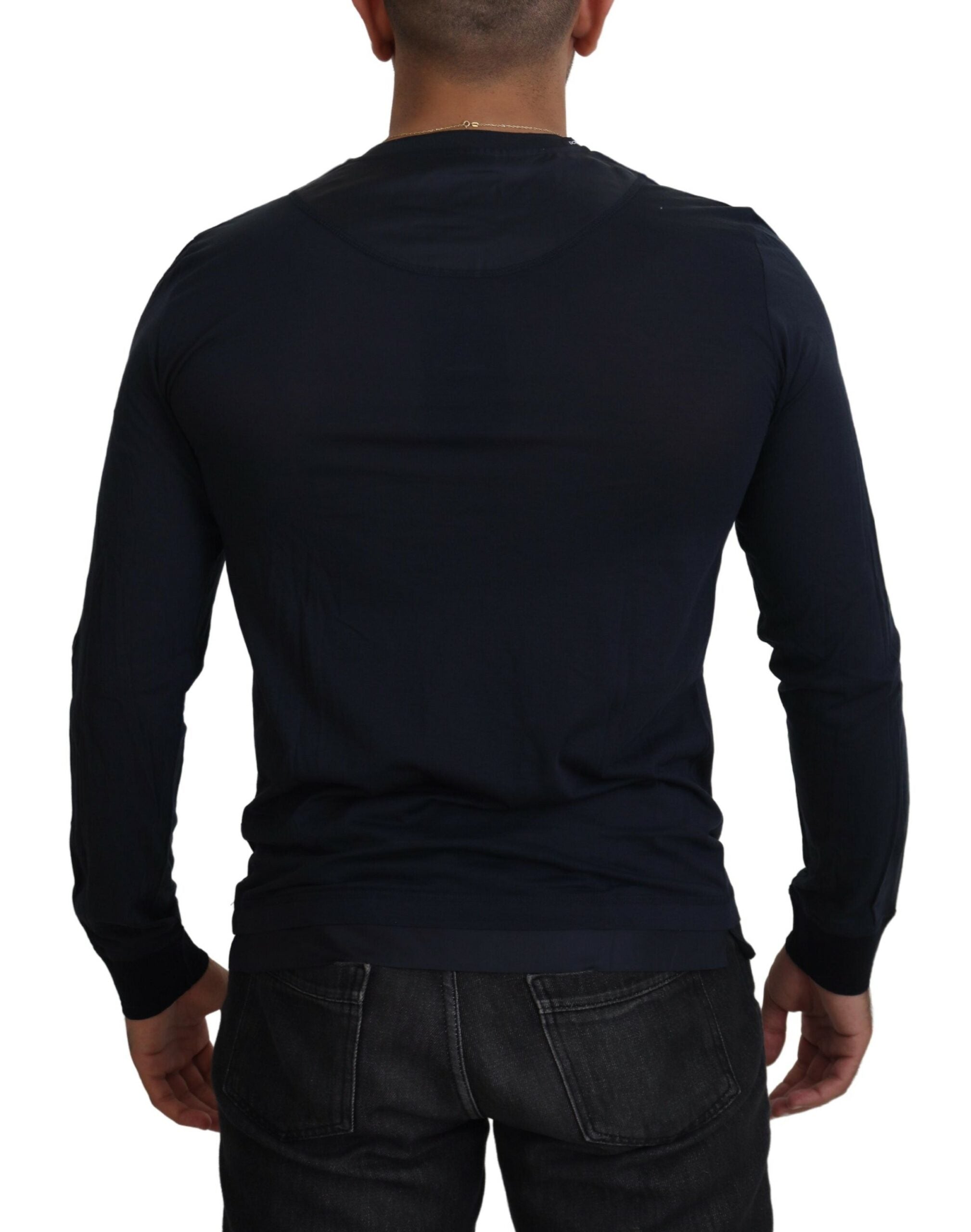 Dolce & Gabbana Blue Cotton Button Crewneck Pullover Sweater - Zeiniez