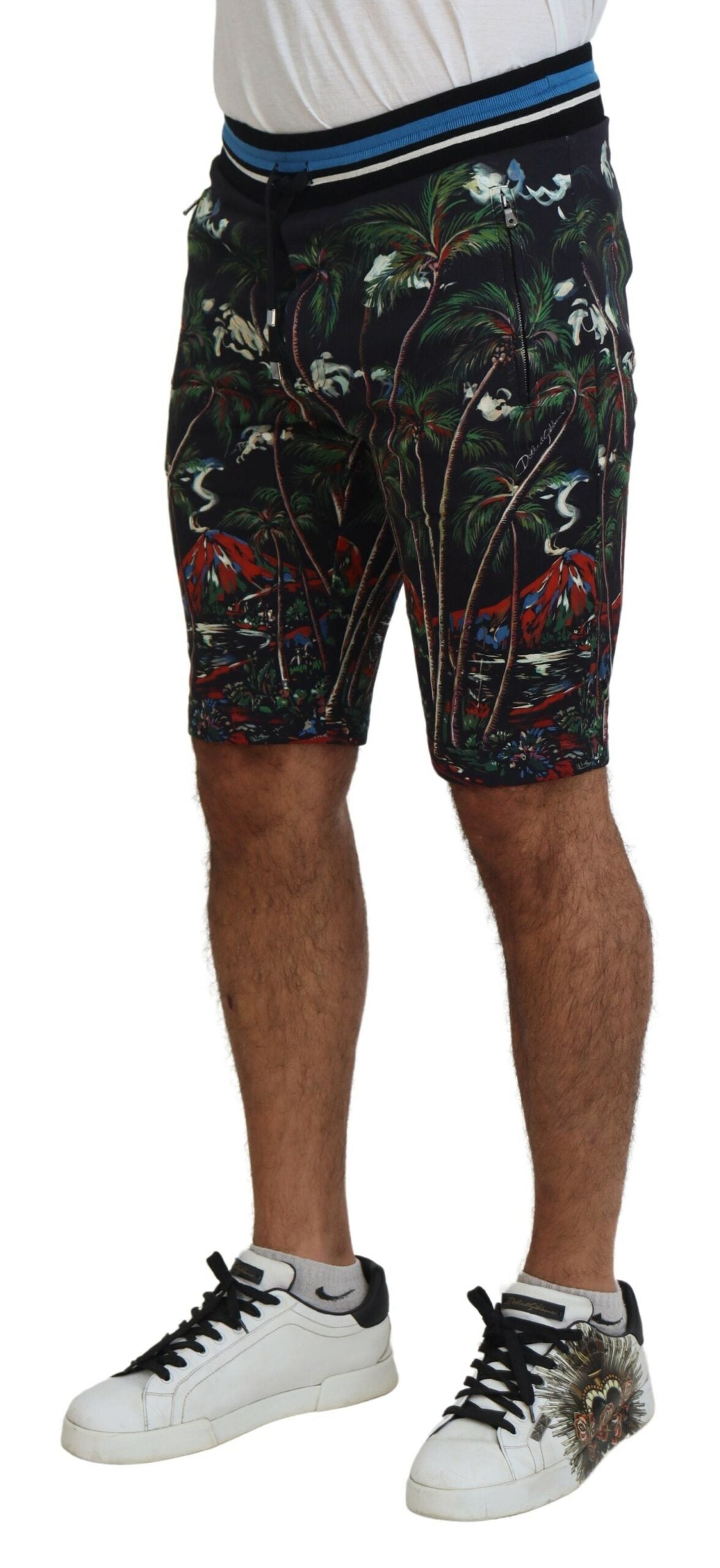 Dolce & Gabbana Black Cotton Volcano Print Casual Shorts - Zeiniez