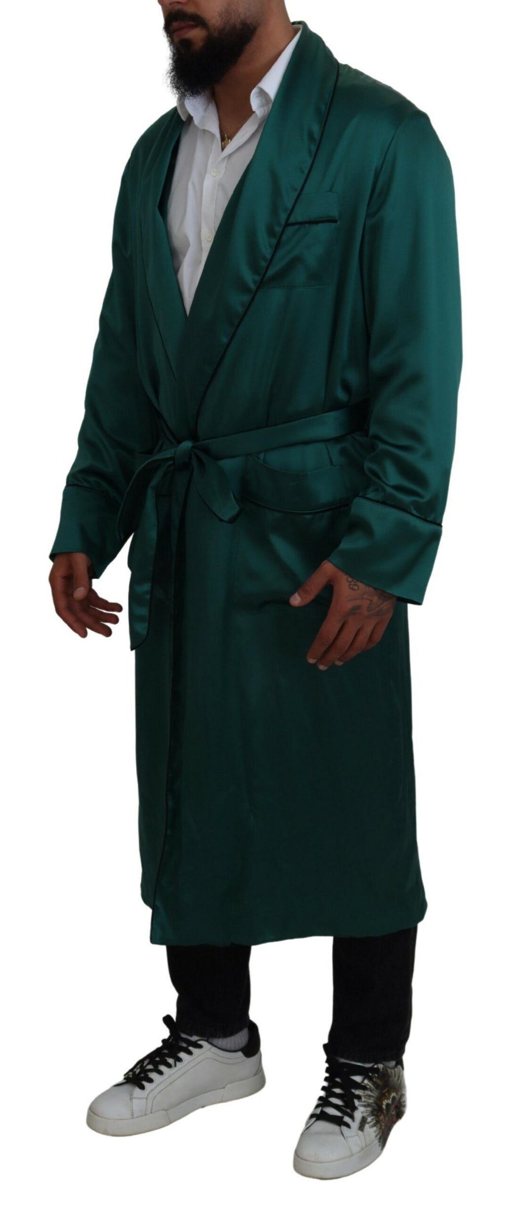 Dolce & Gabbana Green Silk Waist Belt Robe Sleepwear - Zeiniez